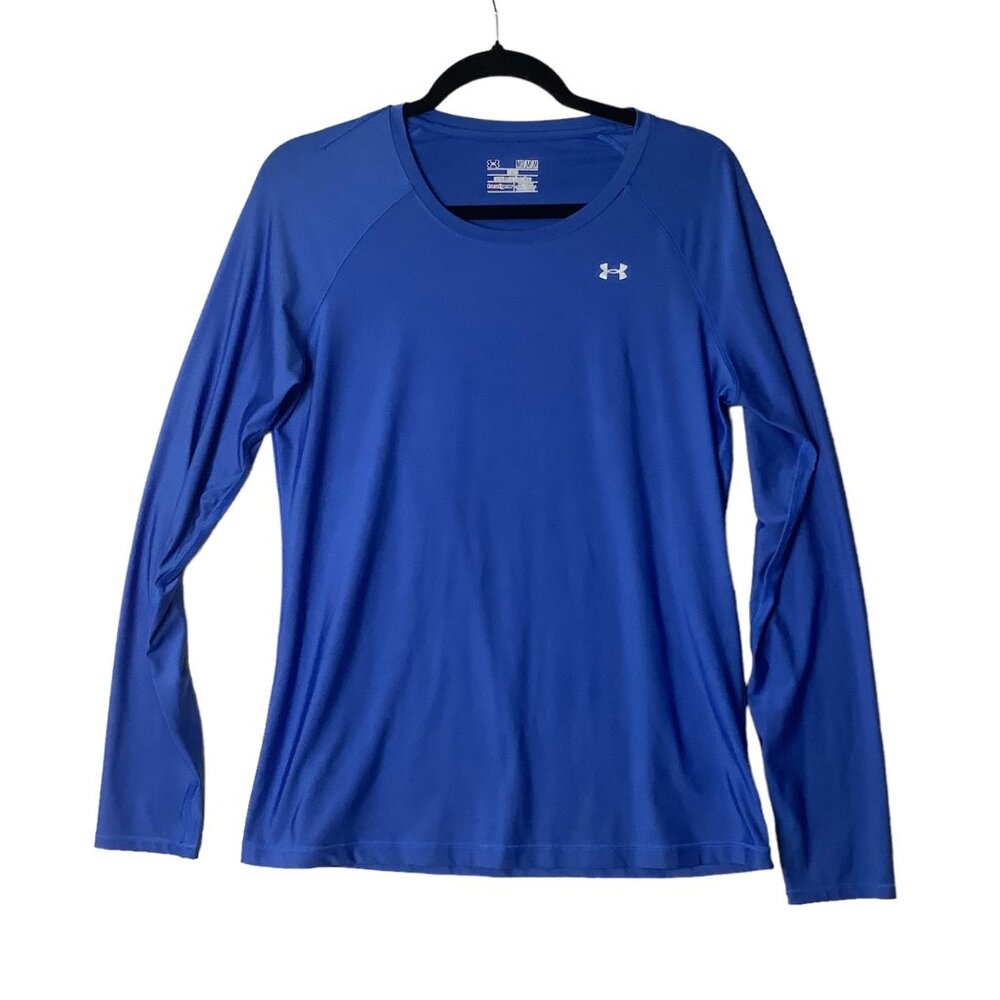 Under Armour UA Fitted HeatGear Long Sleeve Tee Women Medium Blue Round Neck